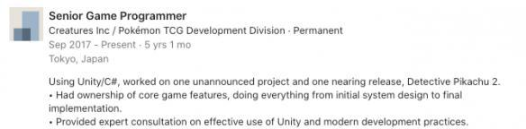 【程序员领英页面泄露 《名侦探皮卡丘2》可能即将公开】自2019年公布了《名侦探皮卡丘2》以来,任天堂就一直保持沉默,没